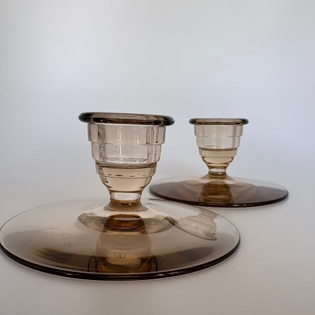 Swedish Grace Art Deco Candlesticks in Smoked Glass, 1920s, Set of 2 For Sale - Image 9 of 9