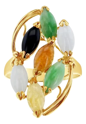 Marquise Shaped Colored Jadeite Ring, Size 3