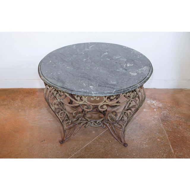 20th Century French Iron Round Center Table With Verde Marble For Sale - Image 4 of 8