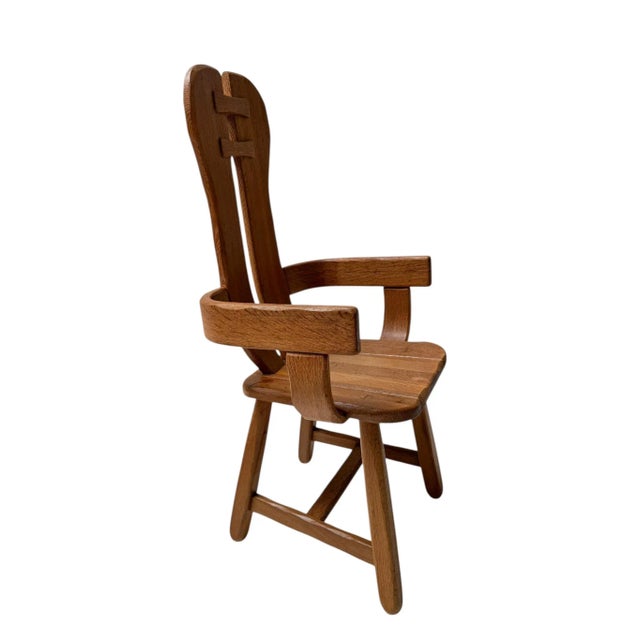 Brown Brutalist Oak Dining Room Chairs from Kunstmeubelen de Puydt, Belgium, 1970s, Set of 6 For Sale - Image 8 of 16