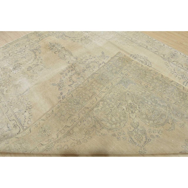 Tabriz Rug 9’8” X 12’9” Beige Wool Vintage Distressed Hand-Knotted Carpet For Sale - Image 14 of 15