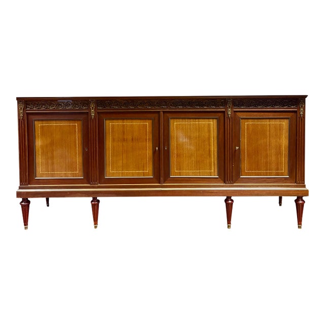 1940s French Louis XVI Style Marble Top Mahogany Sideboard For Sale