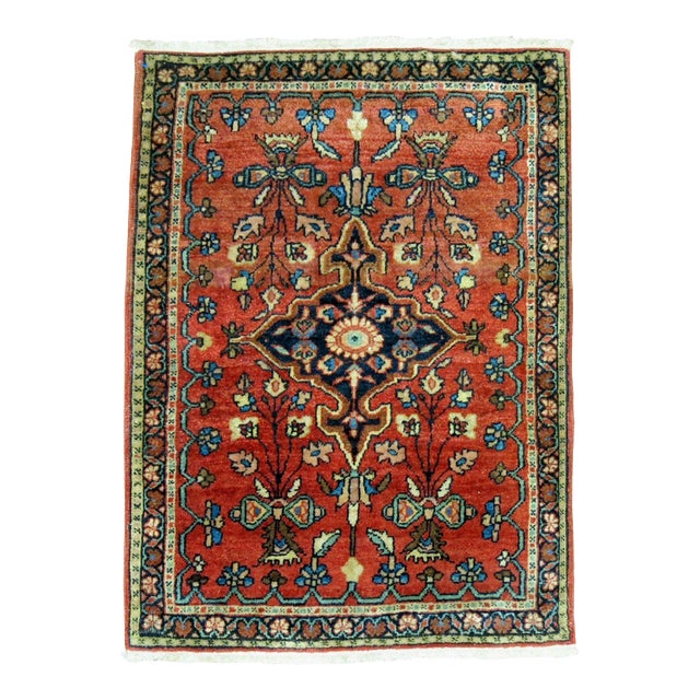 Zabihi Collection Traditional Full Pile Mat Size Antique Sarouk Ferehan Rug - 1'10" x 2'7" For Sale