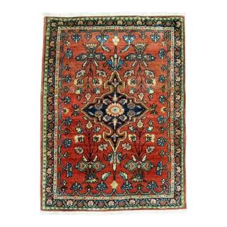 Zabihi Collection Traditional Full Pile Mat Size Antique Sarouk Ferehan Rug For Sale