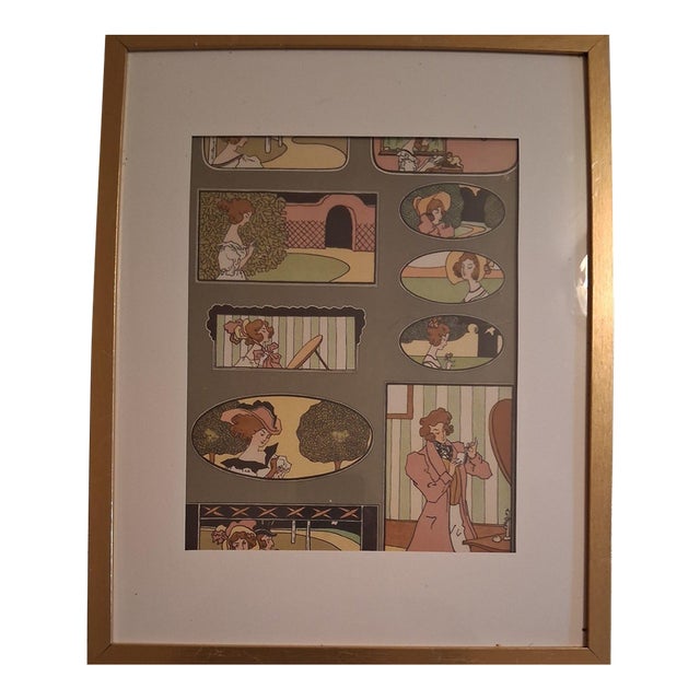 1900s Turn-of-the-Century French Art Nouveau Belle Époque Fashion Plate - Framed For Sale