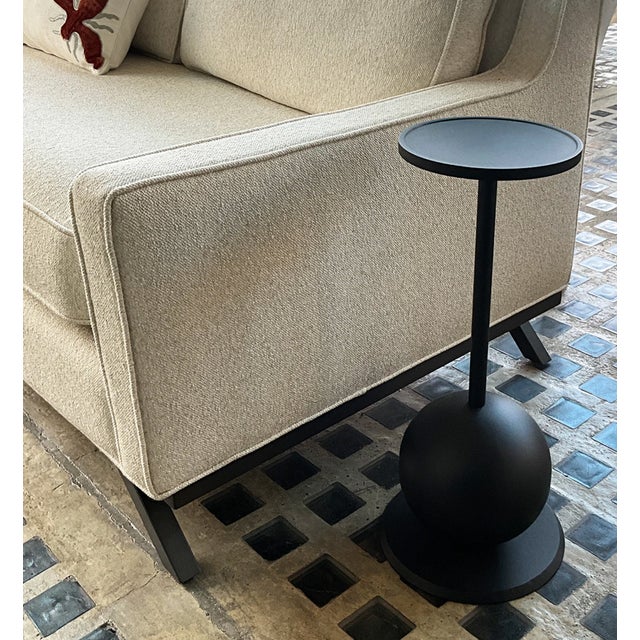 Jasper Steel Drinks Table With Sculptural Spherical Base For Sale - Image 4 of 4
