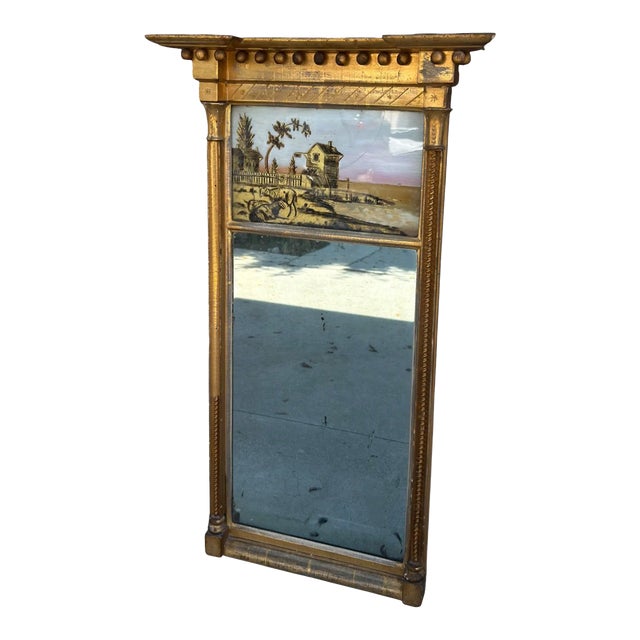 Antique American Federal Giltwood Eglomise Mirror For Sale