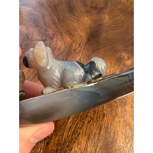 Early 20th Century Antique Black Agate Pekingese Dog Mounted Ashtray / Match Strike Possibly Russian For Sale - Image 5 of 9