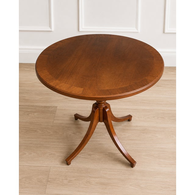 1990s Vintage MCM Bombay Company Round Mahogany Pedestal Accent Table For Sale - Image 5 of 6