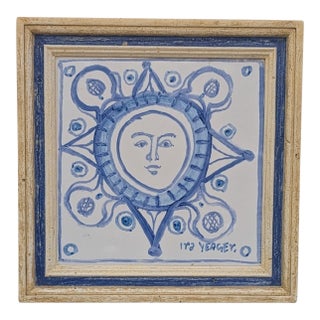 Ira Yeager Framed Hand-Painted Ceramic Sun Tile For Sale