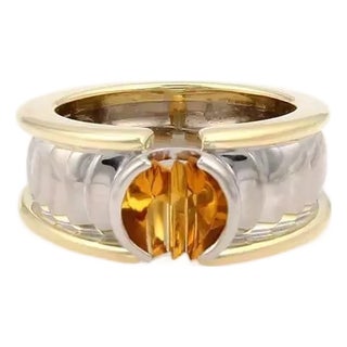 Georg Jensen Citrine Ring 18K 2 Tone Gold 1ct Solitaire Band For Sale
