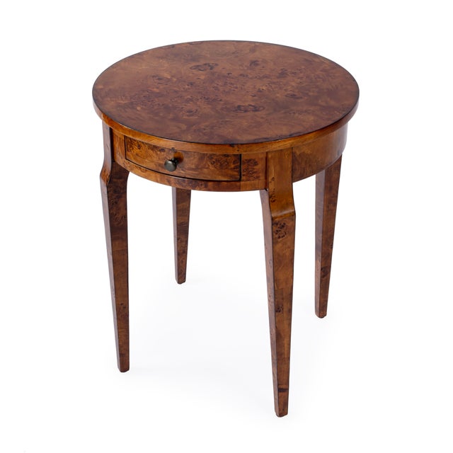 Traditional Archer 20 in. W Round Burl Wood 1 Drawer Side Table, Traditional Burl For Sale - Image 3 of 11