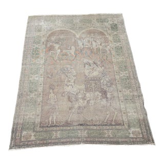 19th Century Turkish Silk Figural Rug Circa 1850 - 6'8'' X 4'9'' For Sale