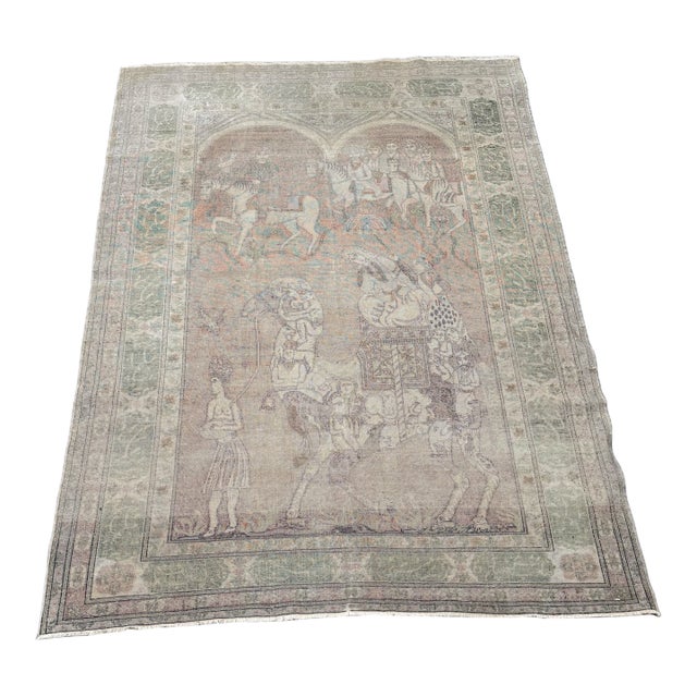 19th Century Turkish Silk Figural Rug Circa 1850 - 6'8'' X 4'9'' For Sale
