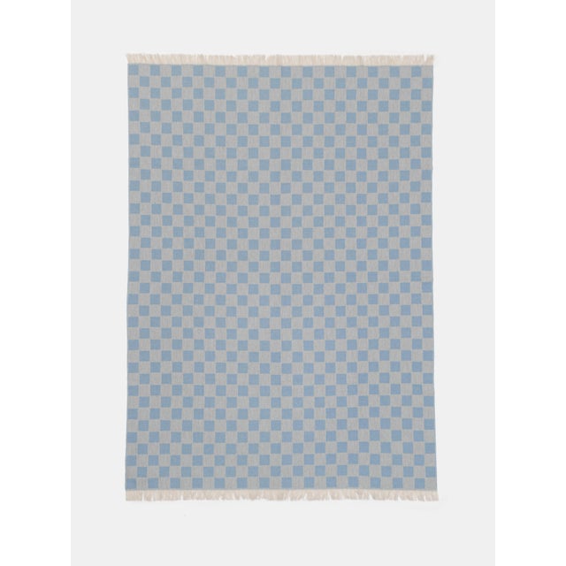 Jacquard cashmere and wool blanket with checkered pattern. Labeled by Maker