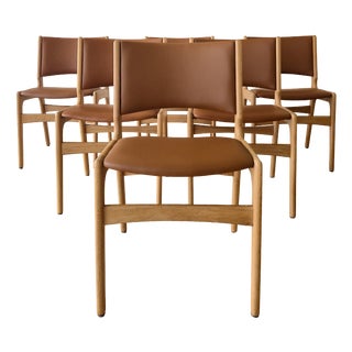 Model OD89 Dining Chairs in Oak and Italian Cognac Leatherby Erik Buch, Denmark, 1960s, Set of 8 For Sale