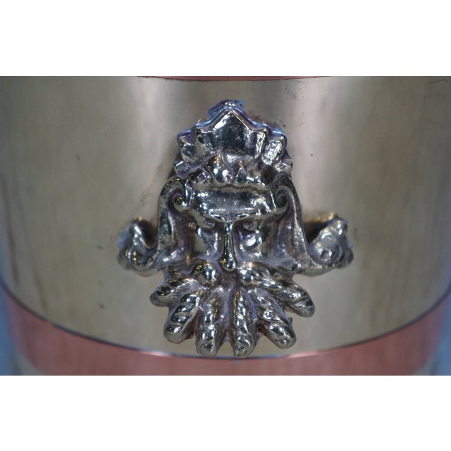 Late 20th Century Brass & Copper Banded Poseidon Champagne Wine Ice Bucket Trash Can 10" For Sale - Image 6 of 11