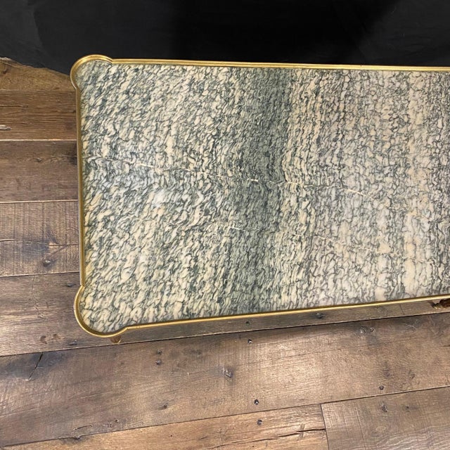 1930s French Louis XVI Marble Top Coffee Table With Brass Border For Sale - Image 5 of 11