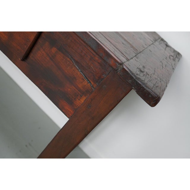 Brown Large Vintage Rustic French Colonial Teak Farmhouse Side Table, 1920s For Sale - Image 8 of 14