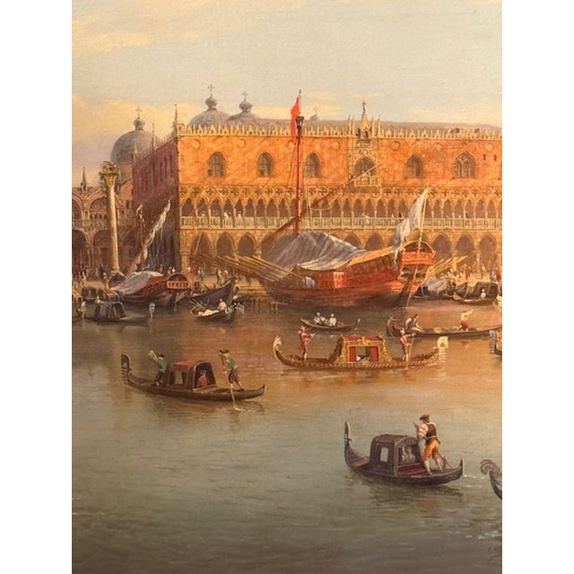 Antique Oil on Canvas Painting of a Venetian Harbor For Sale - Image 4 of 8