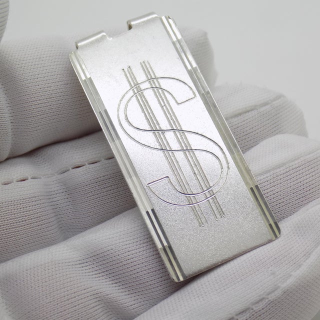 Vintage Italian Handmade Genuine Sterling Silver 925 Engraved Money Clip With "$" For Sale - Image 4 of 9