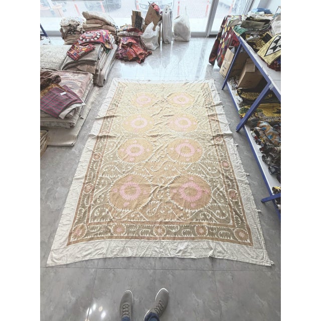 Boho Vintage Suzani from Central Asian, circa early 1960s. Dimension; 96'' x 132'' inches / 245 x 335 cm / 8' x 11'...