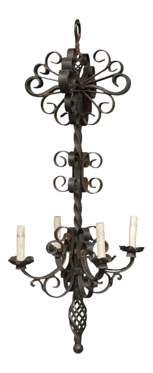 Vintage 1950s French Four-Light Forged Iron Chandelier