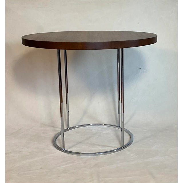 Modern Mid 20th Century Attributed to Milo Baughman Modern Chrome and Oak Round Side Table For Sale - Image 3 of 13