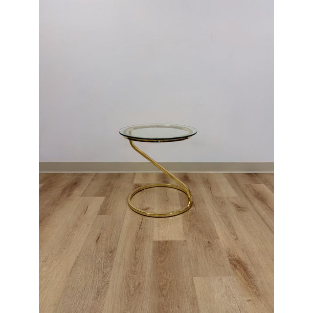 Brass Round Brass Angular End Table Milo Baughman Style Postmodern Vintage MCM For Sale - Image 8 of 9