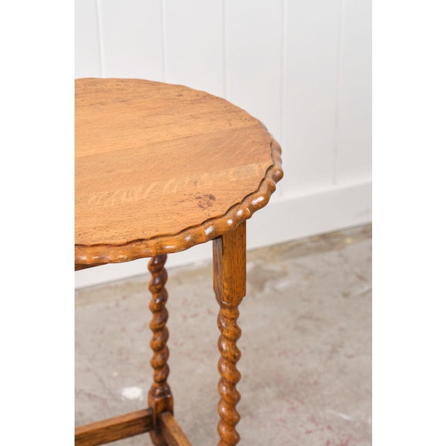 Brown Antique English Barley Twist Lamp Table With Scalloped Edge For Sale - Image 8 of 8