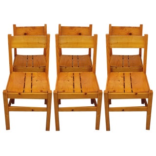 Vintage Chairs in Pine by Charlotte Perriand for Les Arcs, 1970s, Set of 6 For Sale