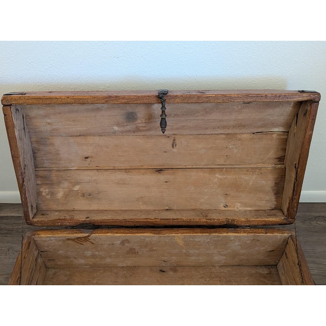 Brown Antique 19th Century Handcrafted Wood and Iron Chest Trunk For Sale - Image 8 of 12