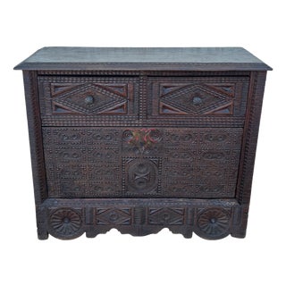 Spanish Renaissance Carved Cabinet with Drop-Front Door and Two Drawers, 1880s For Sale