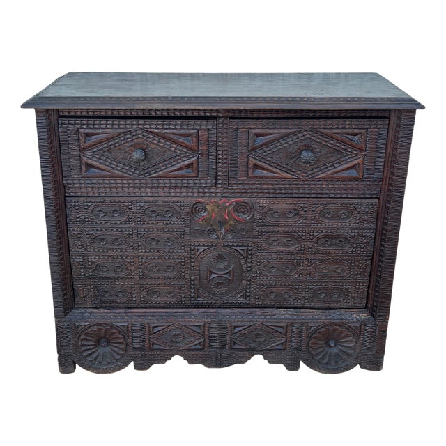Spanish Renaissance Carved Cabinet with Drop-Front Door and Two Drawers, 1880s For Sale