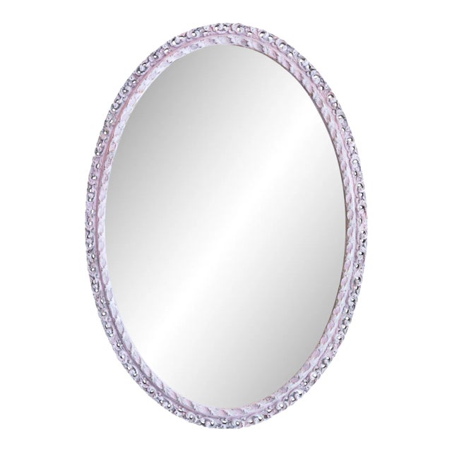 Large Mid 20th Century European Hand Painted Oval Wall Mirror For Sale