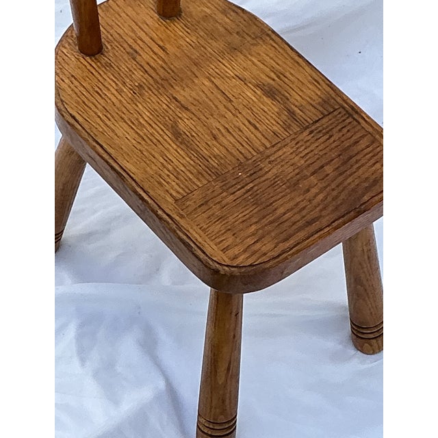 1980s 1980s Cottagecore Oak Stool Highback Artisan Crafted Country Oak For Sale - Image 5 of 10