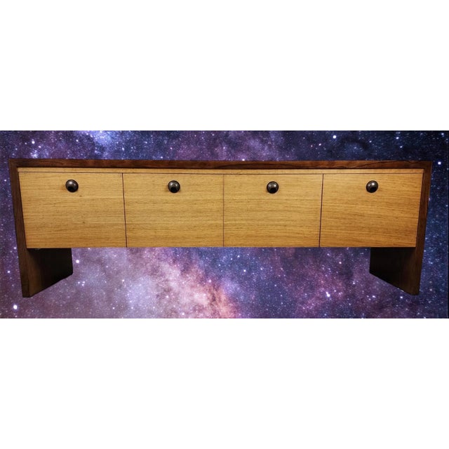 Mid-Century Modern Edward Wormley for Dunbar English Oak and Rosewood Four-Drawer Credenza 1940's True Mid Century For Sale - Image 3 of 13