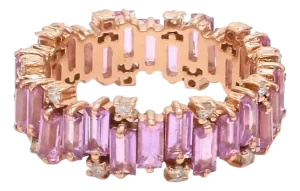 Natural pink sapphire diamond ring in 18k gold