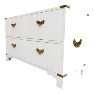 Swedish Mid Century Campaign Style 4 Drawer Dresser Chest For Sale
