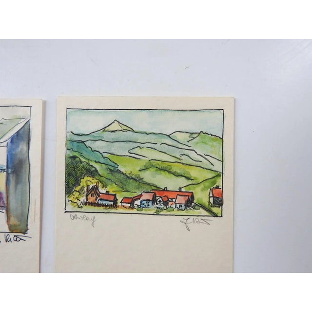 Rustic European Tiny Mid Century European Villages Watercolor Paintings - Set of 3 For Sale - Image 3 of 5
