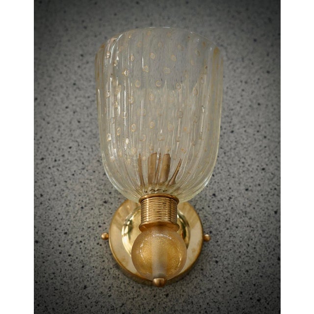 2000 - 2009 Murano Round Art Glass and Brass Gold Wall Light, 2000 For Sale - Image 5 of 9