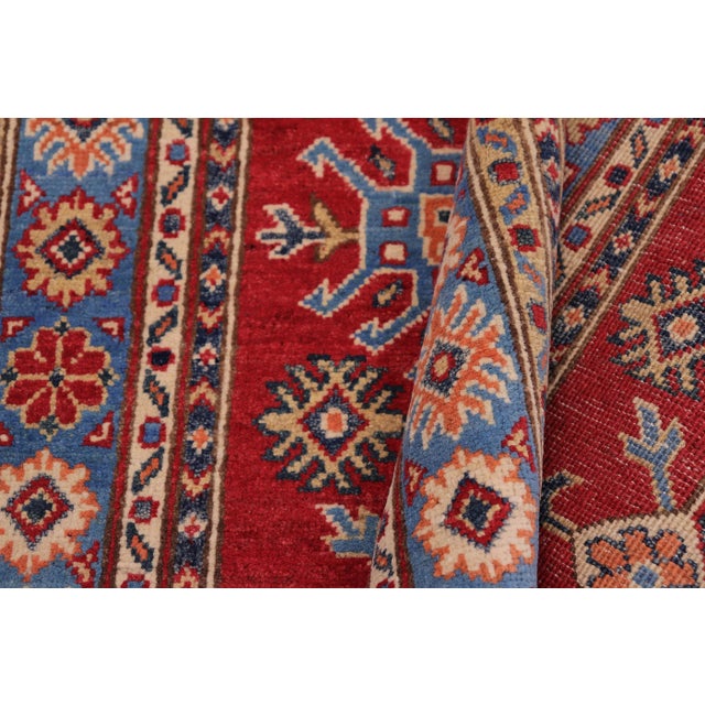1990s Rustic Kazak Red/Light Blue Wool Rug - 3'3'' X 4'9'' For Sale - Image 4 of 8