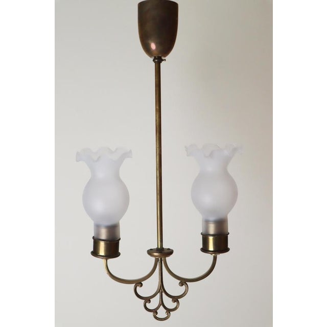 Art Nouveau Brass and Glass Hanging Lamp, 1920s For Sale - Image 8 of 14