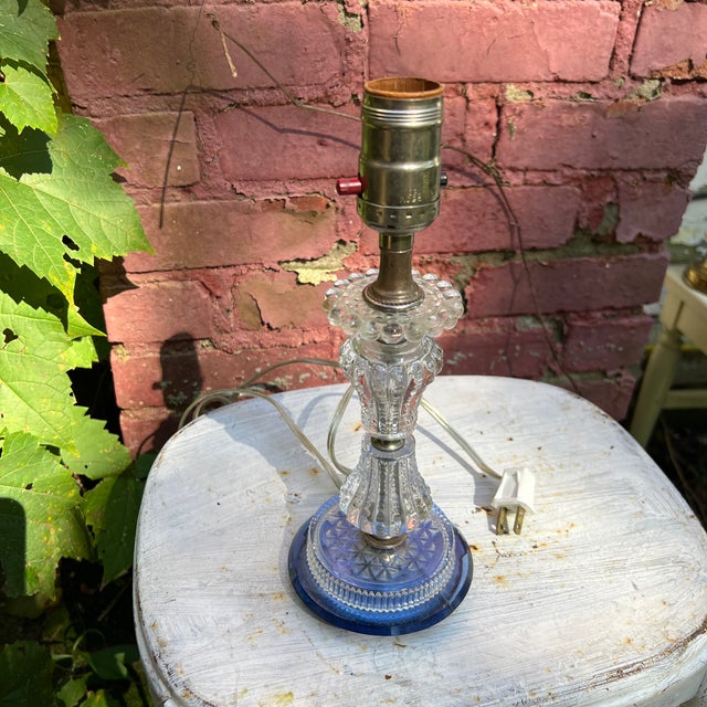 Glass Vintage Clear & Blue Glass Table Lamp For Sale - Image 7 of 10