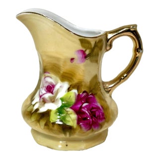 Vintage Heritage Rose Porcelain Creamer Pitcher With Gold Trim For Sale