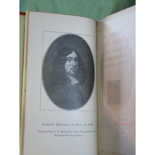 English Book Fine Binding Satires & Pomes by Andrue Marvell 1892 London 2 Vol. Hardcover For Sale - Image 3 of 18