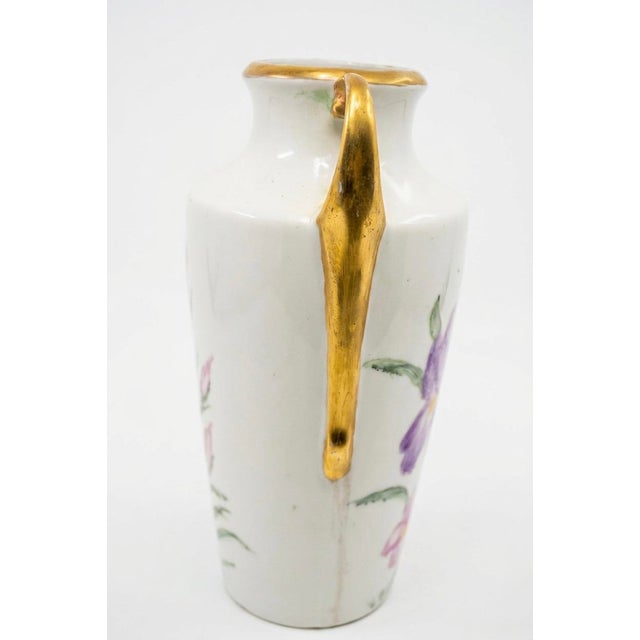 Antique Signed v. Bauer Hand-Painted Iris Porcelain Vase For Sale - Image 4 of 5