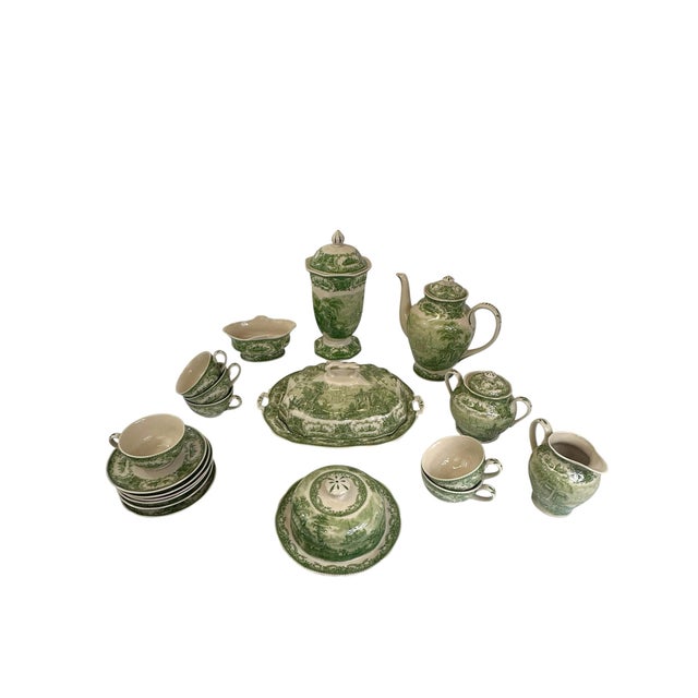 Late 20th Century Italian Reproduction Green and White China Tea Set - 24 Pieces For Sale - Image 11 of 12