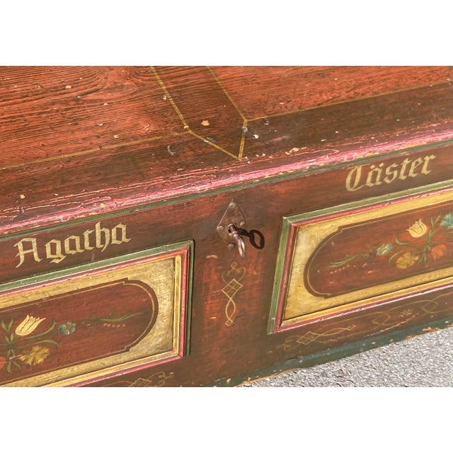 Pine Trunk or Blanket Chest in Original Decorative Paint For Sale - Image 14 of 16