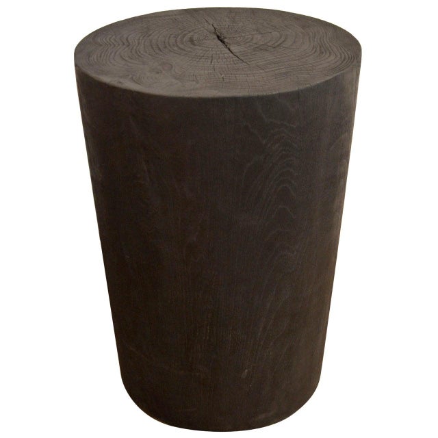 Solid cylinder reclaimed teak side table or pedestal. Charred, sanded and sealed revealing the beautiful wood grain....